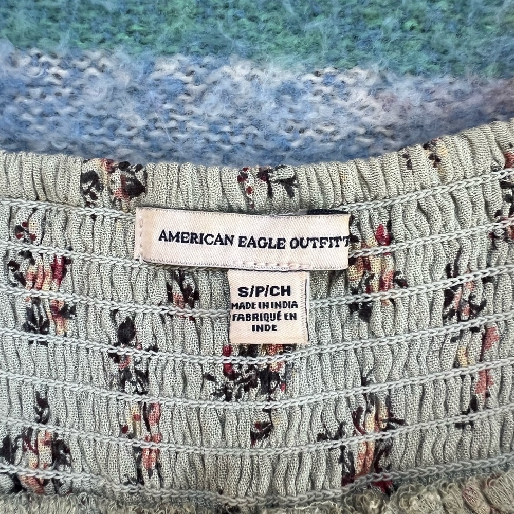 American Eagle Outfitters Mint Floral Smocked Top - Picture 4 of 5